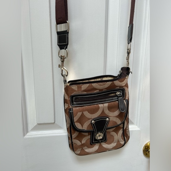 COACH Signature Logo Pattern Brown Crossbody Messenger Bag, - Picture 1 of 16